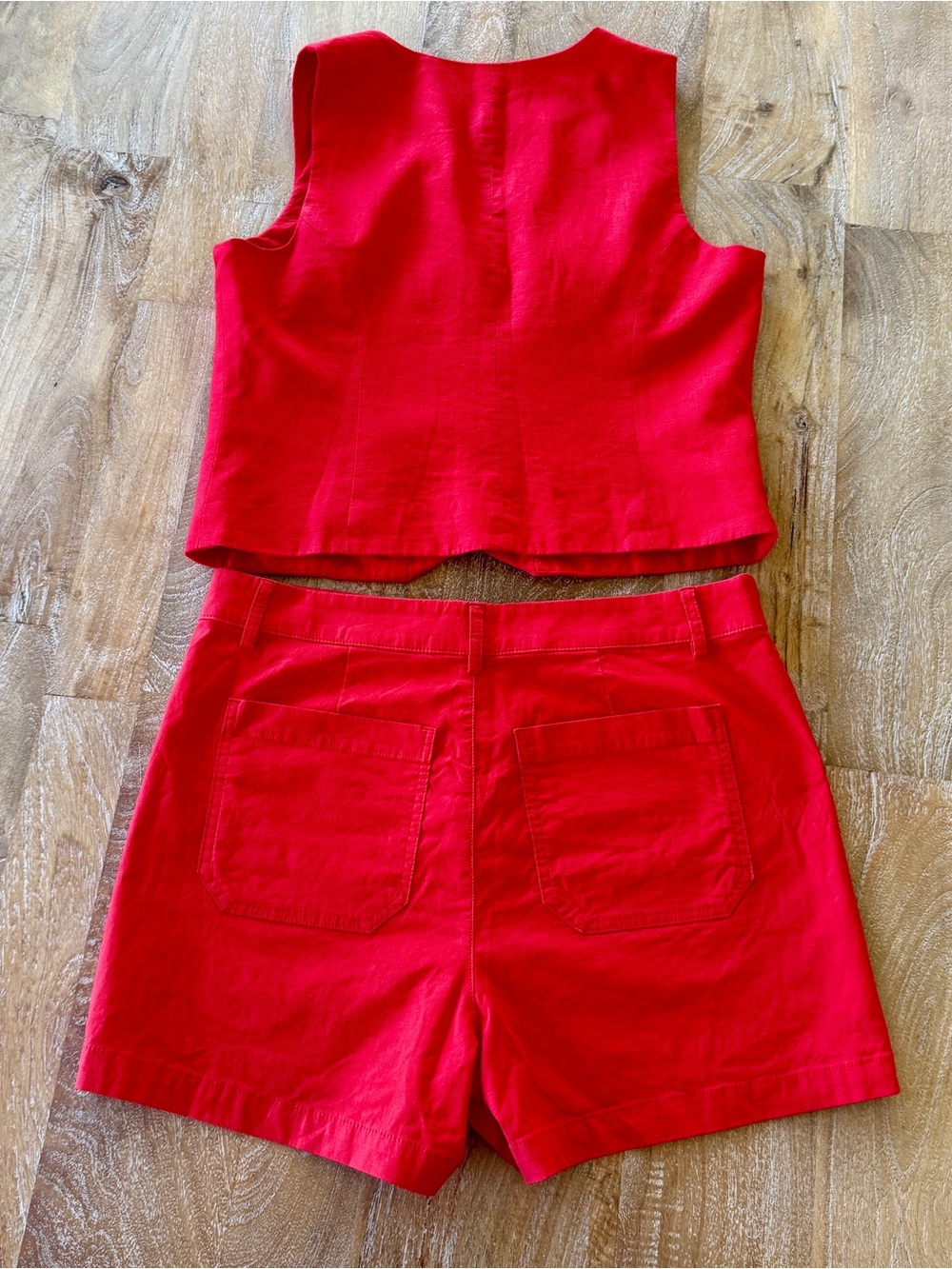 J. Crew Women's Red Linen Blend Vest & Shorts Set - Picture 2 of 12